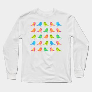 Cute little colourful birds with hearts Long Sleeve T-Shirt